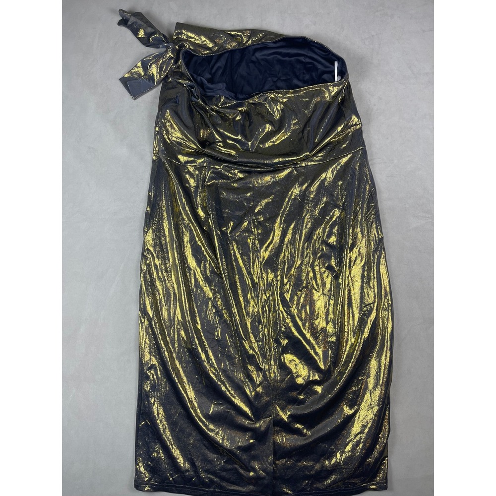 Jasambac Womens Gold Metallic One Shoulder Cocktail Dress Bodycon Midi 2XL NWT